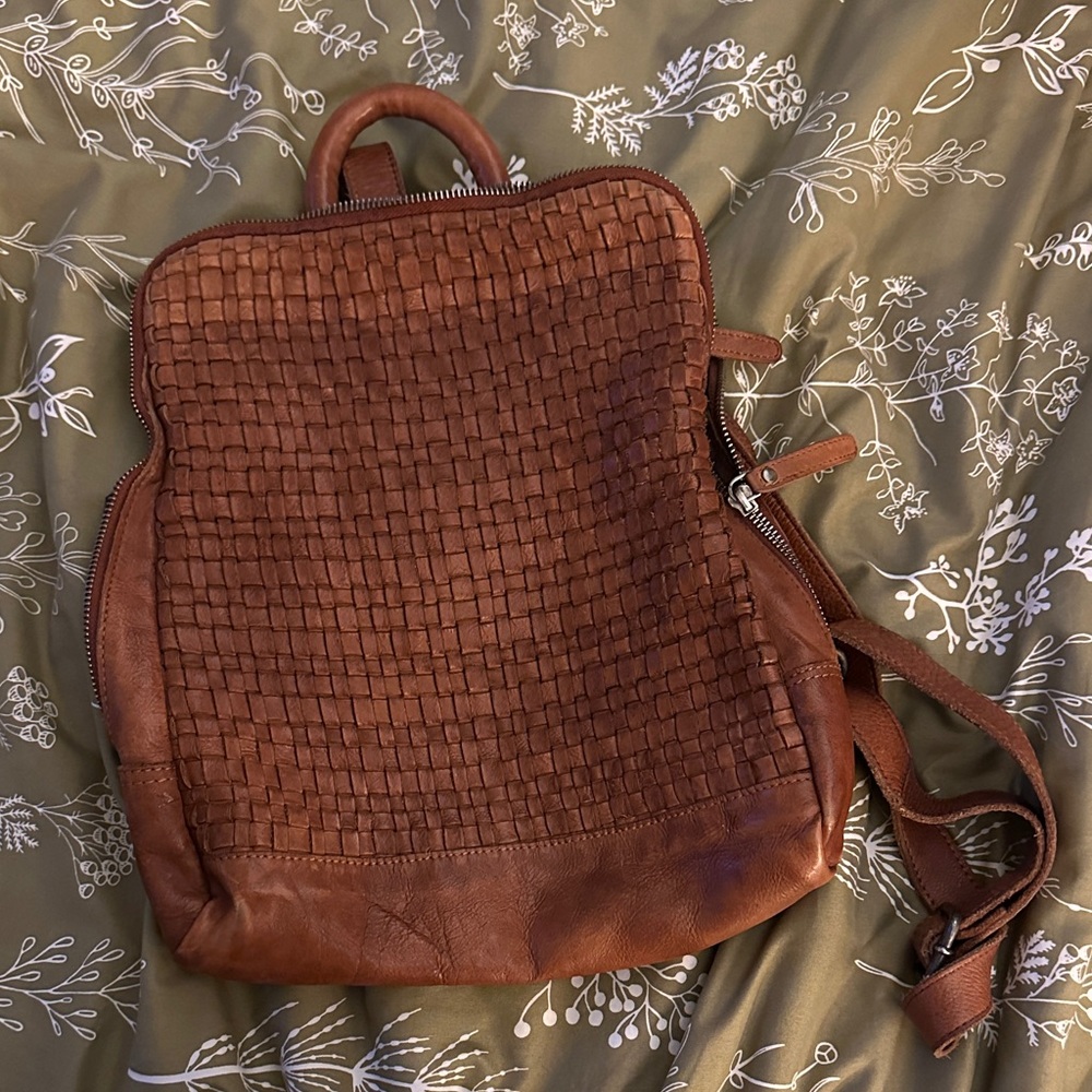 Brown Woven Leather Backpack